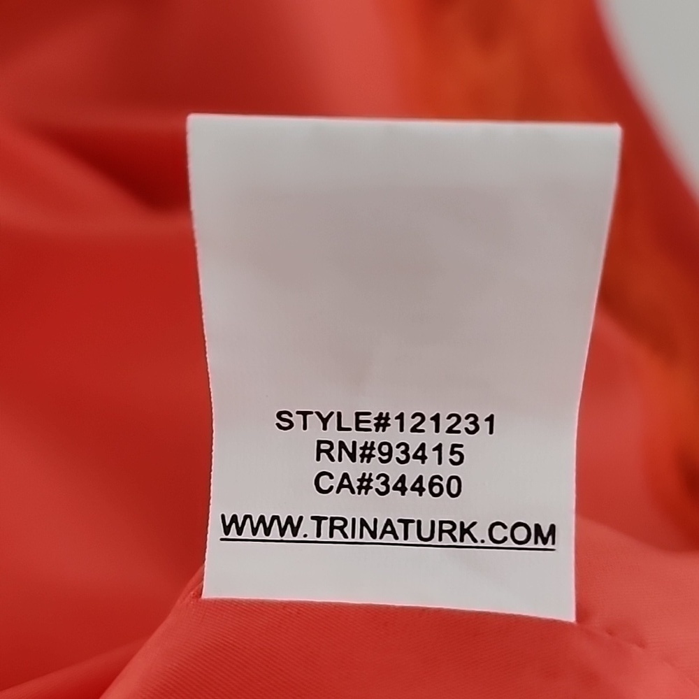 Trina Turk Coral Orange Midi Dress with Ruffle Sleeves Size 10 - Picture 13 of 13